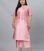 Pink printed art silk kurtas-and-kurtis