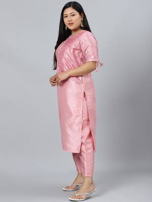 Pink printed art silk kurtas-and-kurtis 2