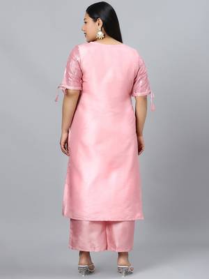 Pink printed art silk kurtas-and-kurtis 3