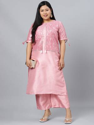 Pink printed art silk kurtas-and-kurtis 5