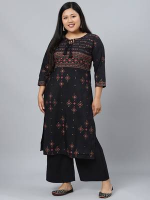 Black printed art silk kurtas-and-kurtis 1