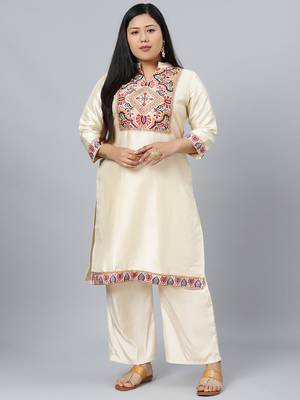 Cream printed art silk kurtas-and-kurtis 1