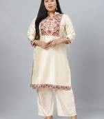 Cream printed art silk kurtas-and-kurtis