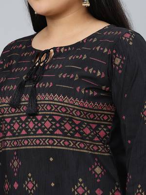 Black printed art silk kurtas-and-kurtis 4