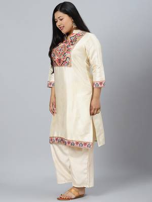 Cream printed art silk kurtas-and-kurtis 2
