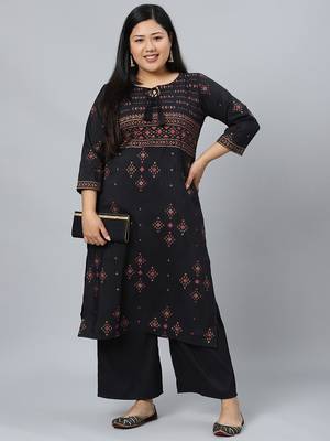 Black printed art silk kurtas-and-kurtis 5