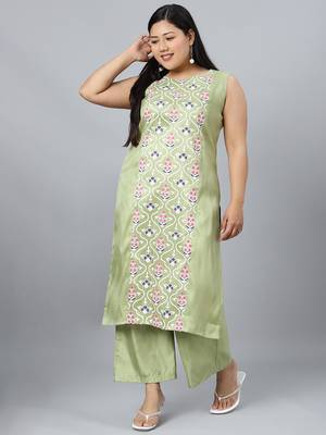 Green printed art silk kurtas-and-kurtis 1