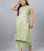 Green printed art silk kurtas-and-kurtis