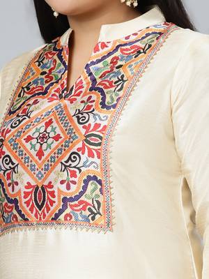 Cream printed art silk kurtas-and-kurtis 4