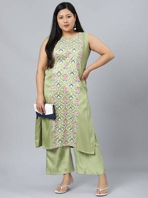 Green printed art silk kurtas-and-kurtis 5