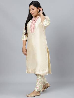 Cream plain art silk kurtas-and-kurtis 2