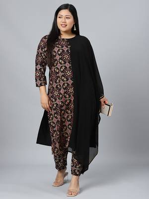 Black printed georgette kurtas-and-kurtis 5