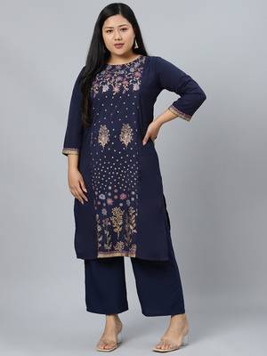 Navy-blue printed crepe kurtas-and-kurtis 1