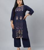 Navy-blue printed crepe kurtas-and-kurtis