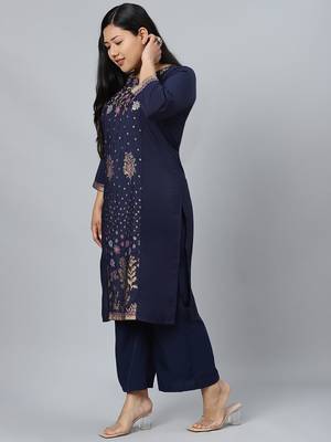 Navy-blue printed crepe kurtas-and-kurtis 2