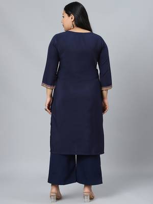 Navy-blue printed crepe kurtas-and-kurtis 3