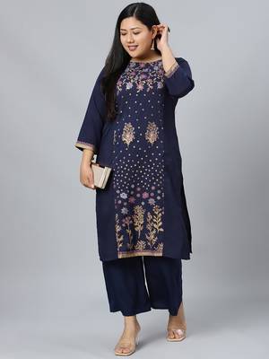Navy-blue printed crepe kurtas-and-kurtis 5