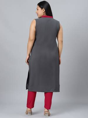 Pink plain crepe kurtas-and-kurtis 3