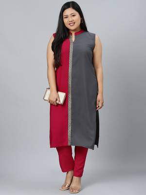 Pink plain crepe kurtas-and-kurtis 5