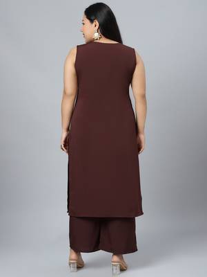 Brown plain crepe kurtas-and-kurtis 3