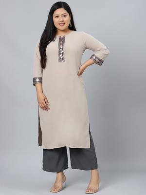Beige plain crepe kurtas-and-kurtis 1