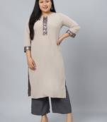 Beige plain crepe kurtas-and-kurtis