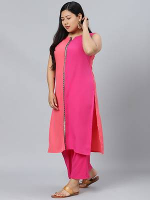 Pink plain crepe kurtas-and-kurtis 2