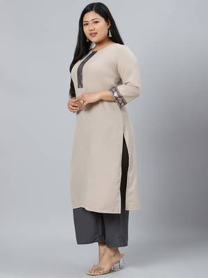 Beige plain crepe kurtas-and-kurtis 2