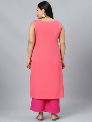 Pink plain crepe kurtas-and-kurtis 3