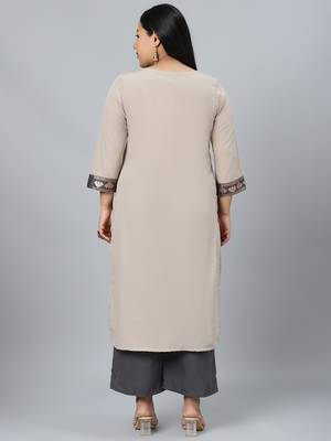 Beige plain crepe kurtas-and-kurtis 3