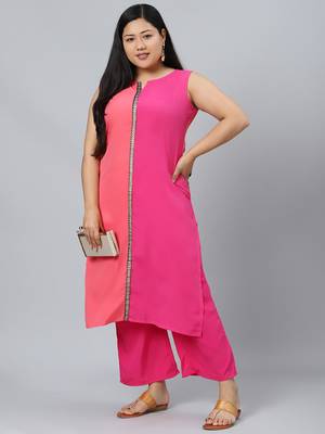 Pink plain crepe kurtas-and-kurtis 5