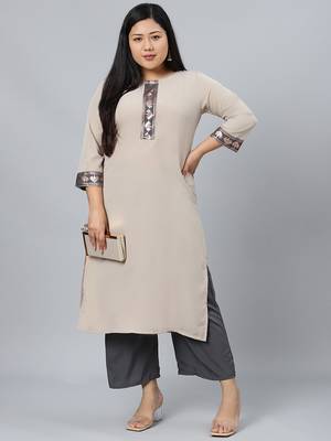 Beige plain crepe kurtas-and-kurtis 5