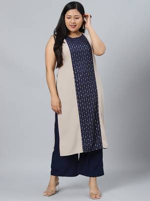 Beige printed crepe kurtas-and-kurtis 1