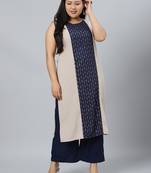 Beige printed crepe kurtas-and-kurtis