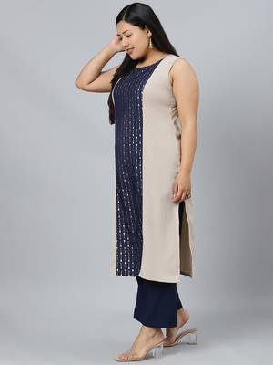 Beige printed crepe kurtas-and-kurtis 2