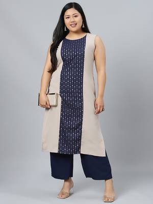 Beige printed crepe kurtas-and-kurtis 5