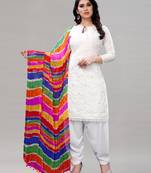 White Cotton Embroidered, Embellished Punjabi Salwar Suit (Unstitched)
