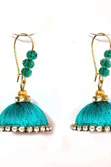 Green crystal jhumkas