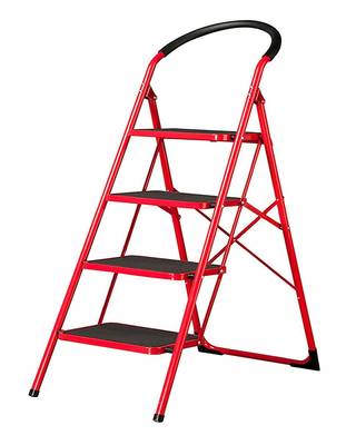 NFI essentials 4-Step Household Foldable 4 Steps Indoor Iron Steel Ladder; Holds Up to 150 Kg (Red) 1