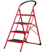 NFI essentials 4-Step Household Foldable 4 Steps Indoor Iron Steel Ladder; Holds Up to 150 Kg (Red)