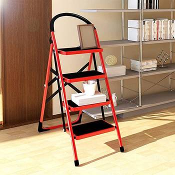 NFI essentials 4-Step Household Foldable 4 Steps Indoor Iron Steel Ladder; Holds Up to 150 Kg (Red) 2
