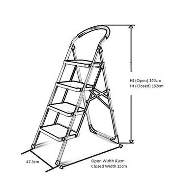 NFI essentials 4-Step Household Foldable 4 Steps Indoor Iron Steel Ladder; Holds Up to 150 Kg (Red) 3