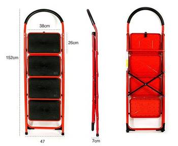 NFI essentials 4-Step Household Foldable 4 Steps Indoor Iron Steel Ladder; Holds Up to 150 Kg (Red) 4