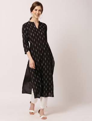 Black printed cotton ethnic-kurtis 1