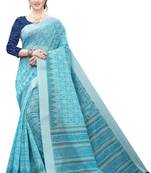Sky blue printed cotton saree with blouse
