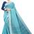 Sky blue printed cotton saree with blouse