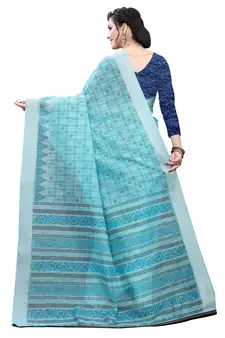 Sky blue printed cotton saree with blouse