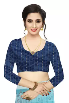 Sky blue printed cotton saree with blouse