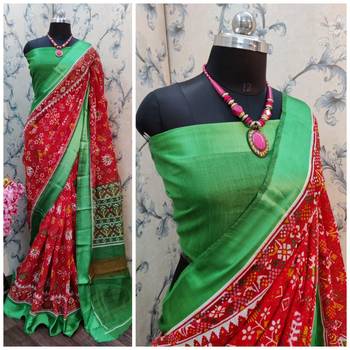 Red printed cotton saree with blouse 1