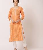 Orange printed cotton ethnic-kurtis